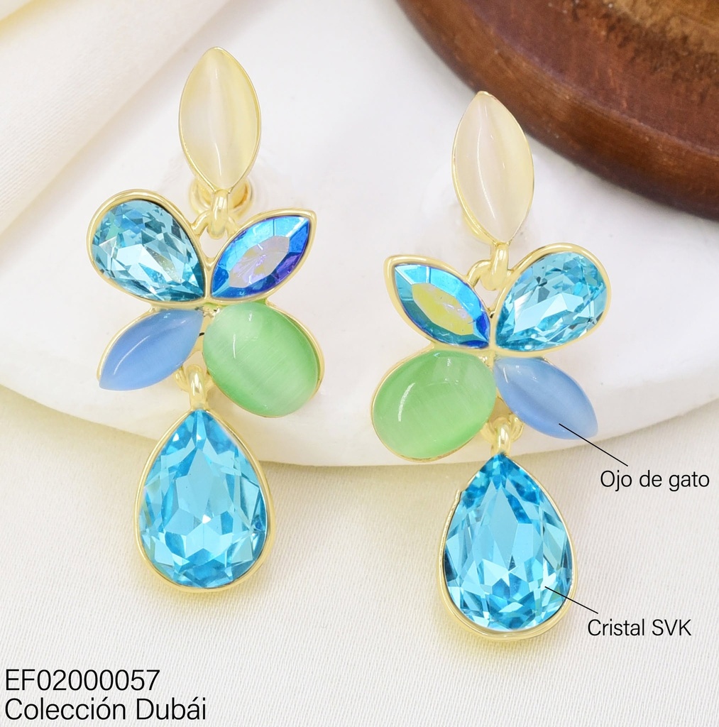 ARETES FLOR PIEDRAS BEIGE/CELESTES C/💧 FD25737