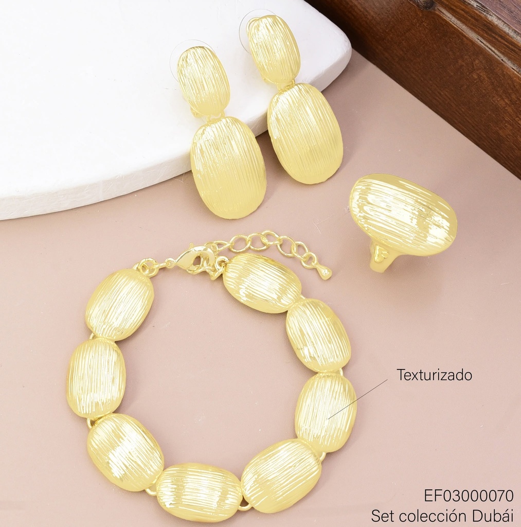 SET PULSERA C/ARETES Y ANILLO OVALOS RAYADOS FD25699