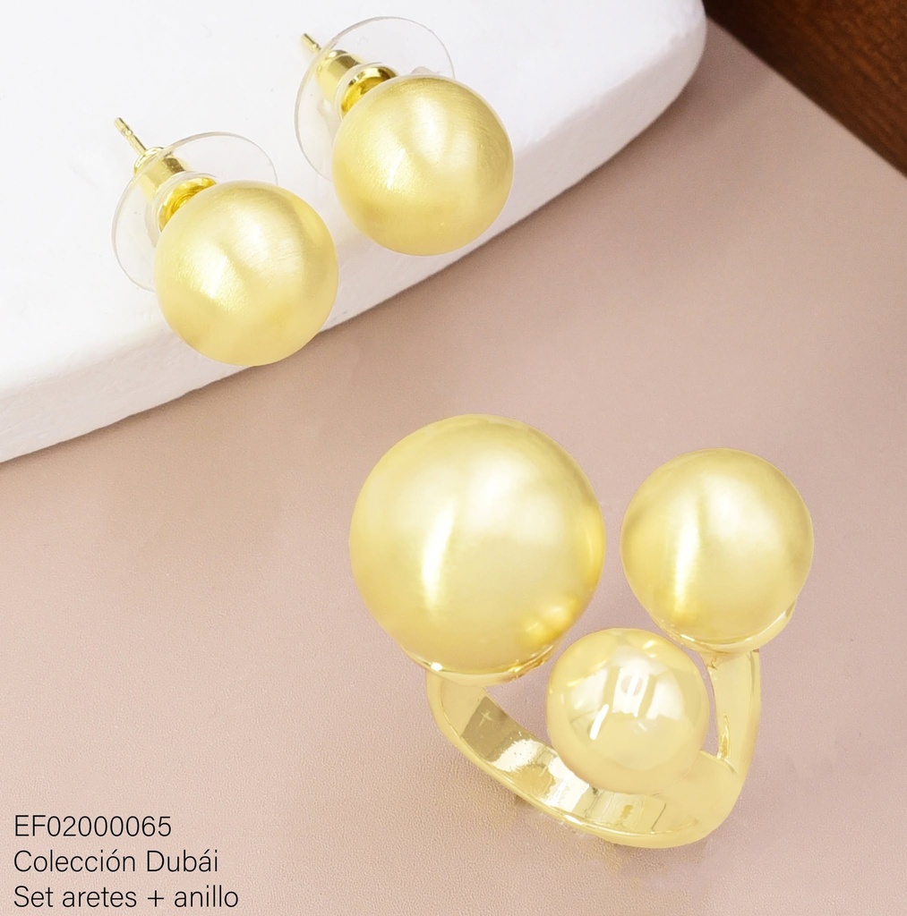 SET ARETES PELOTA SATINADA C/ANILLO 3 PELOTAS FD25479|