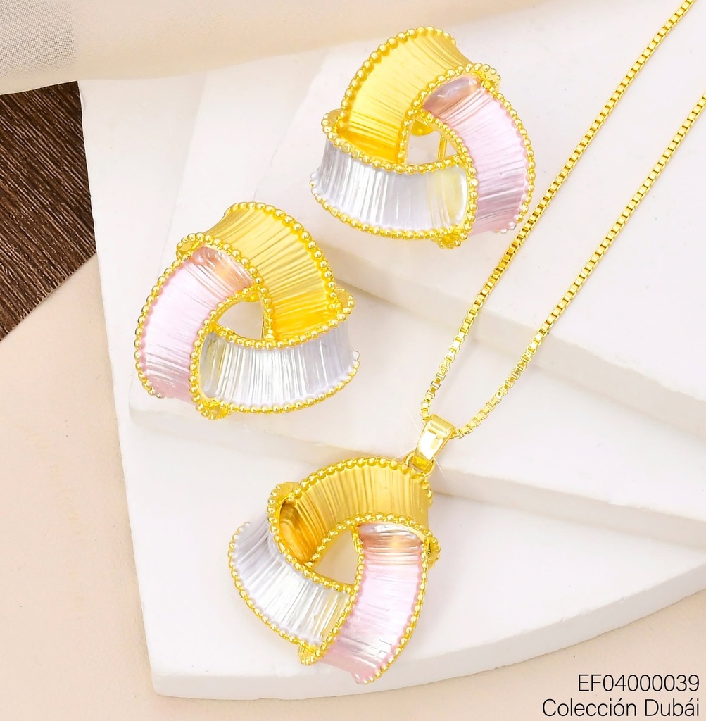 SET TRIANGULO FRANJAS DOR/ROSA/PLAT FD25746