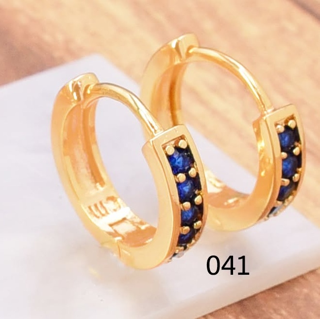 ARETES HUGGIES BAÑO DE ORO LINEA/ZIRC AZUL EE5663-291 (IM26)