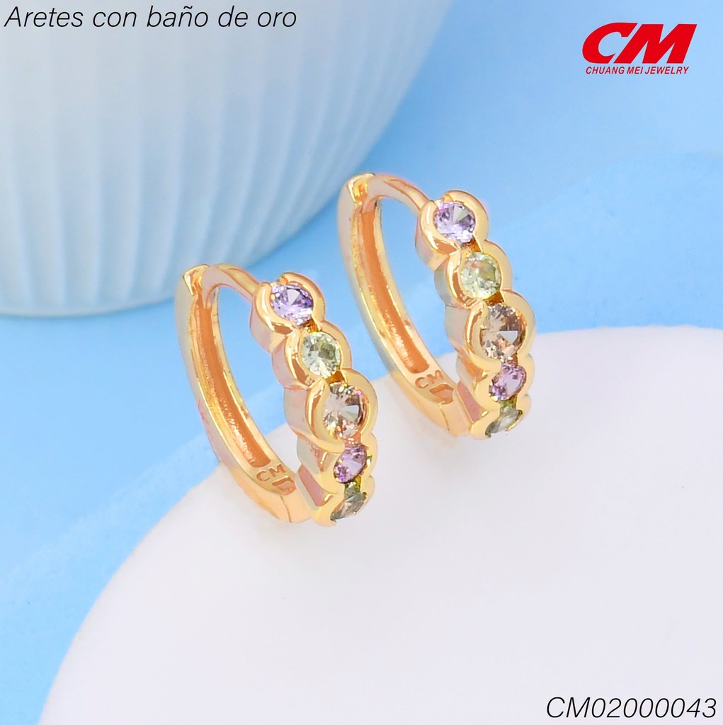 ARETES HUGGIES BAÑO DE ORO LINEA ZIRC RD COLORES EE5722-291 (IM26)