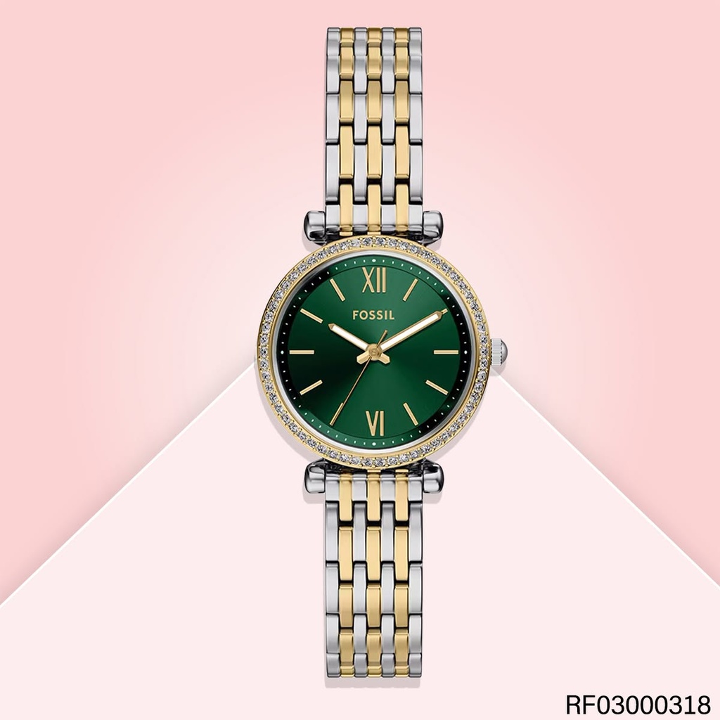 RELOJ FOSSIL CARLIE DAM. ES5439 METALICO BIC. FONDO VERDE