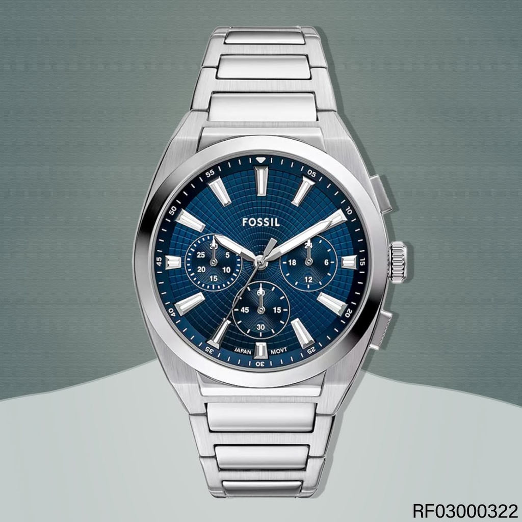 RELOJ FOSSIL EVERETT CAB. FS6104 METAL PLAT. FONDO AZUL