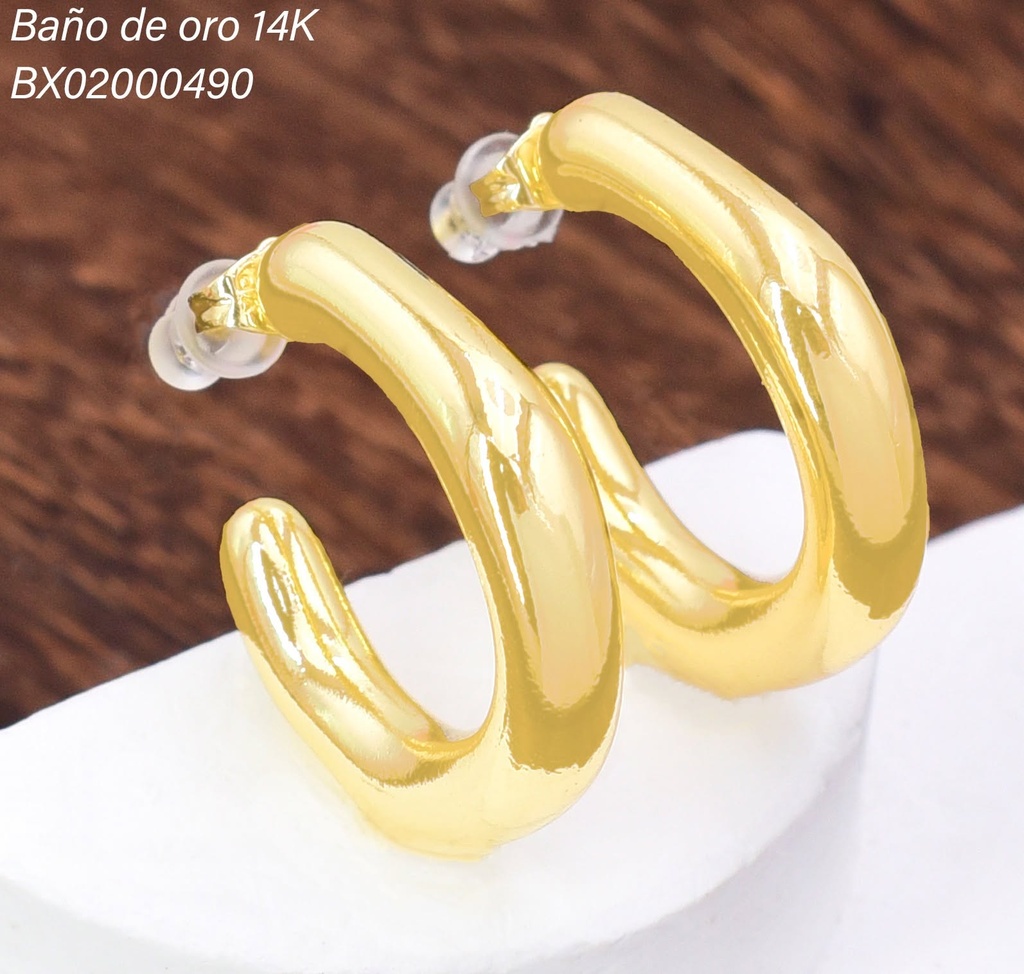 ARETES BAÑO DE ORO 14K. XUPING "C" INFLADAS IRREGULAR