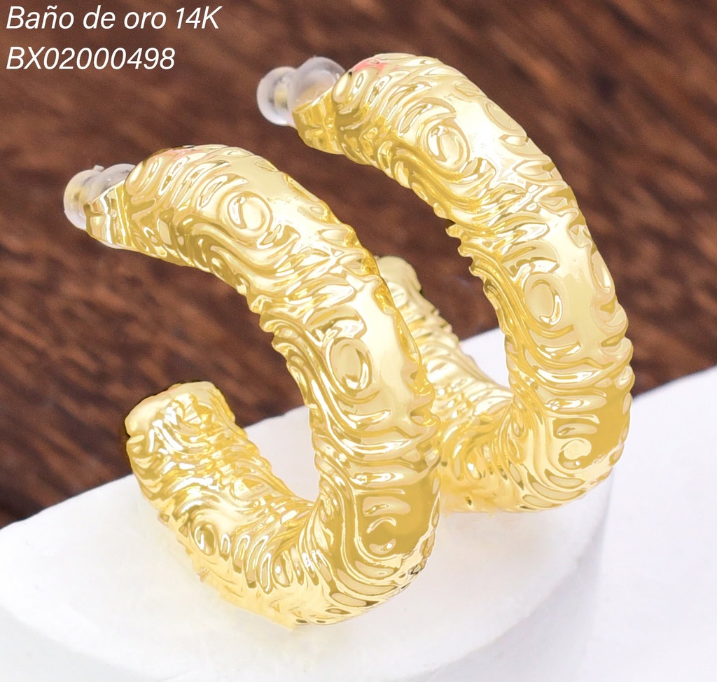 ARETES BAÑO DE ORO 14K. XUPING "C" GR.INFL.ONDAS GRAB