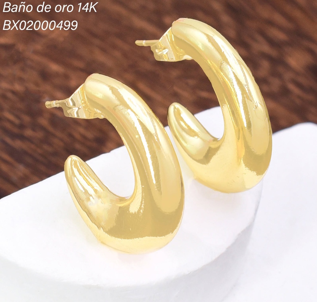 ARETES BAÑO DE ORO 14K. XUPING "J" INFLADA EN PUNTA