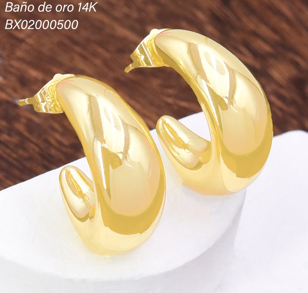 ARETES BAÑO DE ORO 14K. XUPING "J" INFLADA