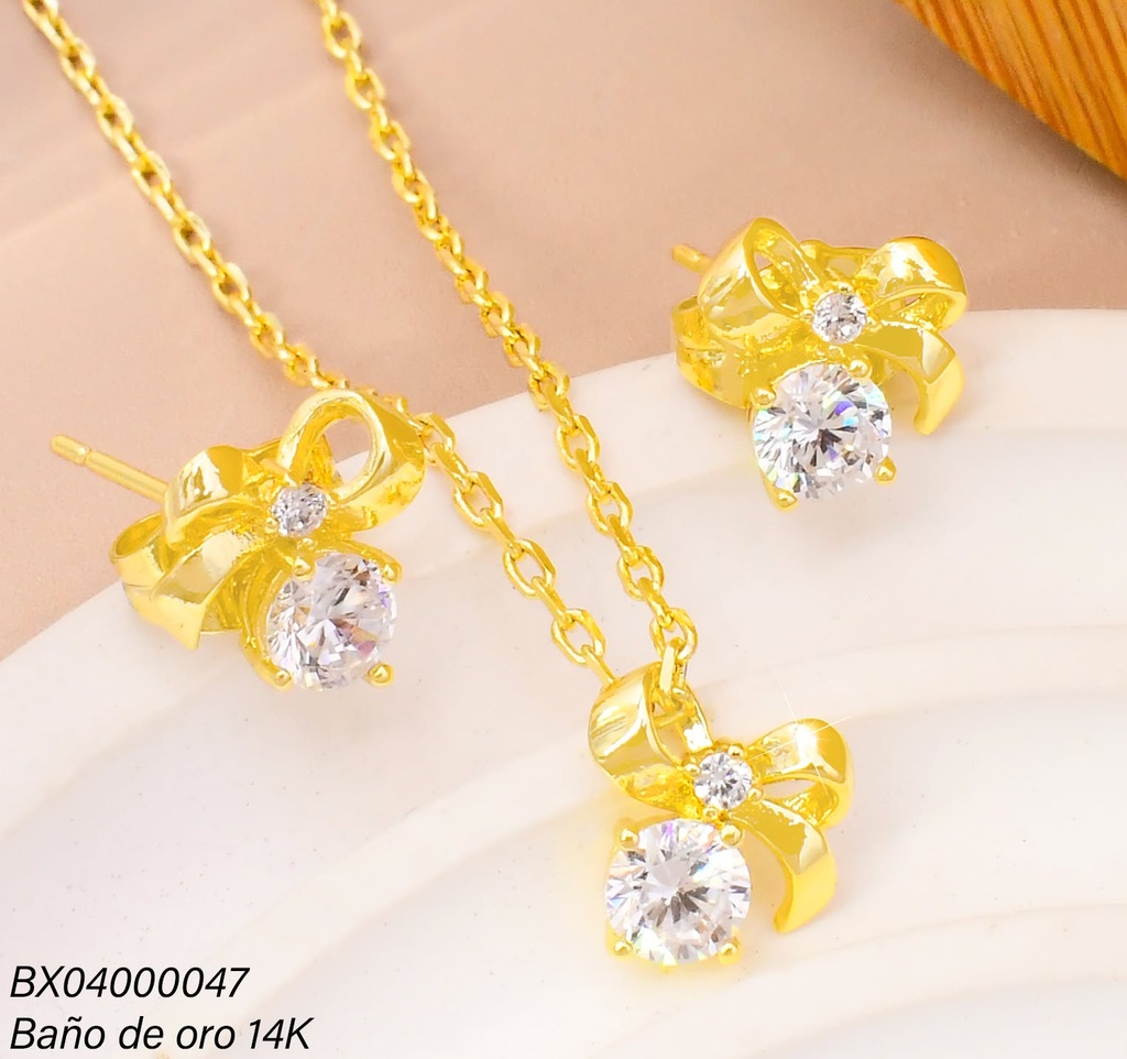 SET BAÑO DE ORO 14K. XUPING  LAZO ZIRC RD COLGANTE N957-6 C-150