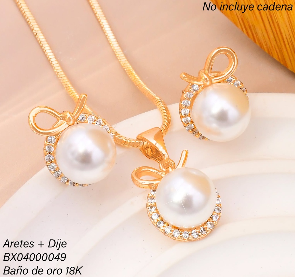 SET BAÑO DE ORO 18K. XUPING PERLA ZIRC. ALREDEDOR C-147
