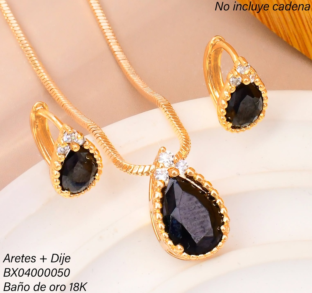 SET BAÑO DE ORO 18K. XUPING  ZIRC GOTA NEGRA C-142