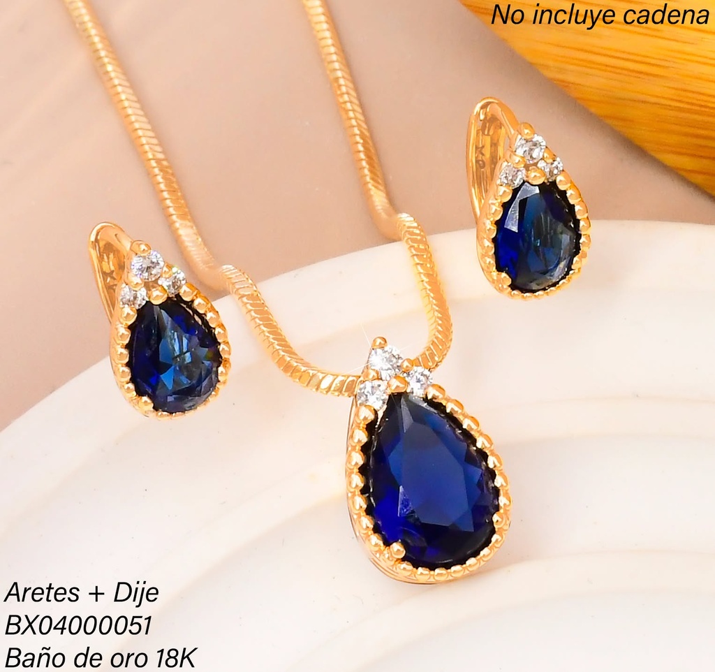 SET BAÑO DE ORO 18K. XUPING  ZIRC GOTA AZUL C-149