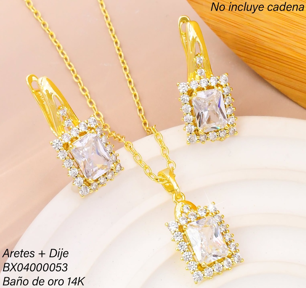 SET BAÑO DE ORO 14K. XUPING ZIRC RECT CRISTAL C-148
