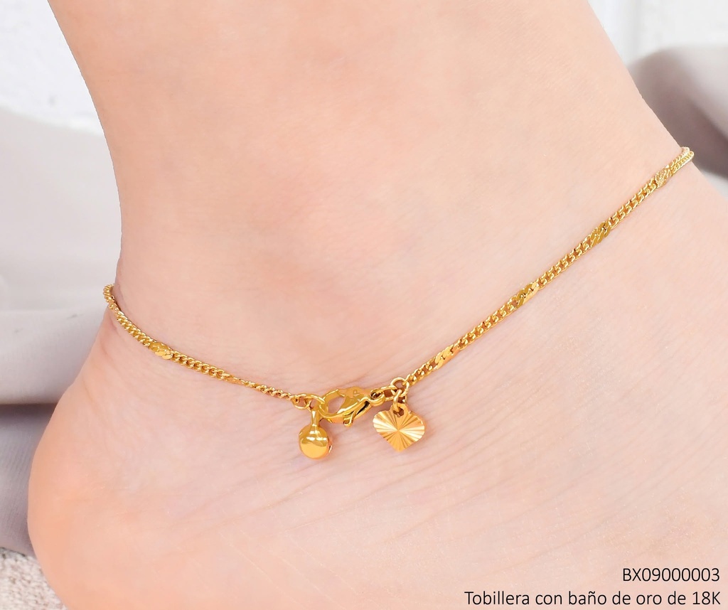 TOBILLERA BAÑO DE ORO 18K. XUPING CADENA ESLAB.3EN1