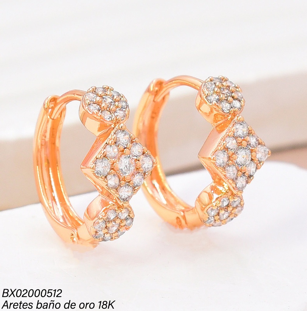 ARETES BAÑO DE ORO 18K. XUPING CIRC./ROMBO ZIRC.