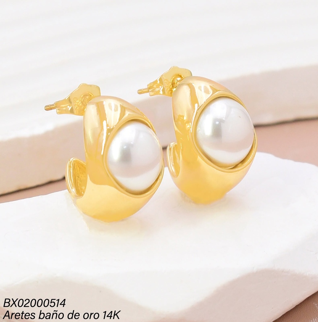 ARETES BAÑO DE ORO 14K. XUPING "C" PERLA CENTRO