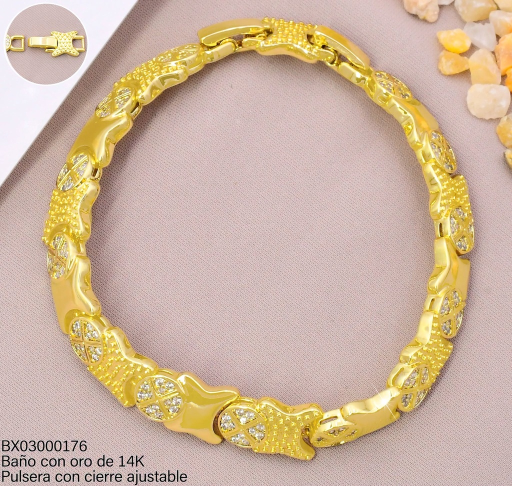 PULSERA BAÑO DE ORO 14K. XUPING ESLABONES RD.ZIC/X ANCHA UBYX-5133