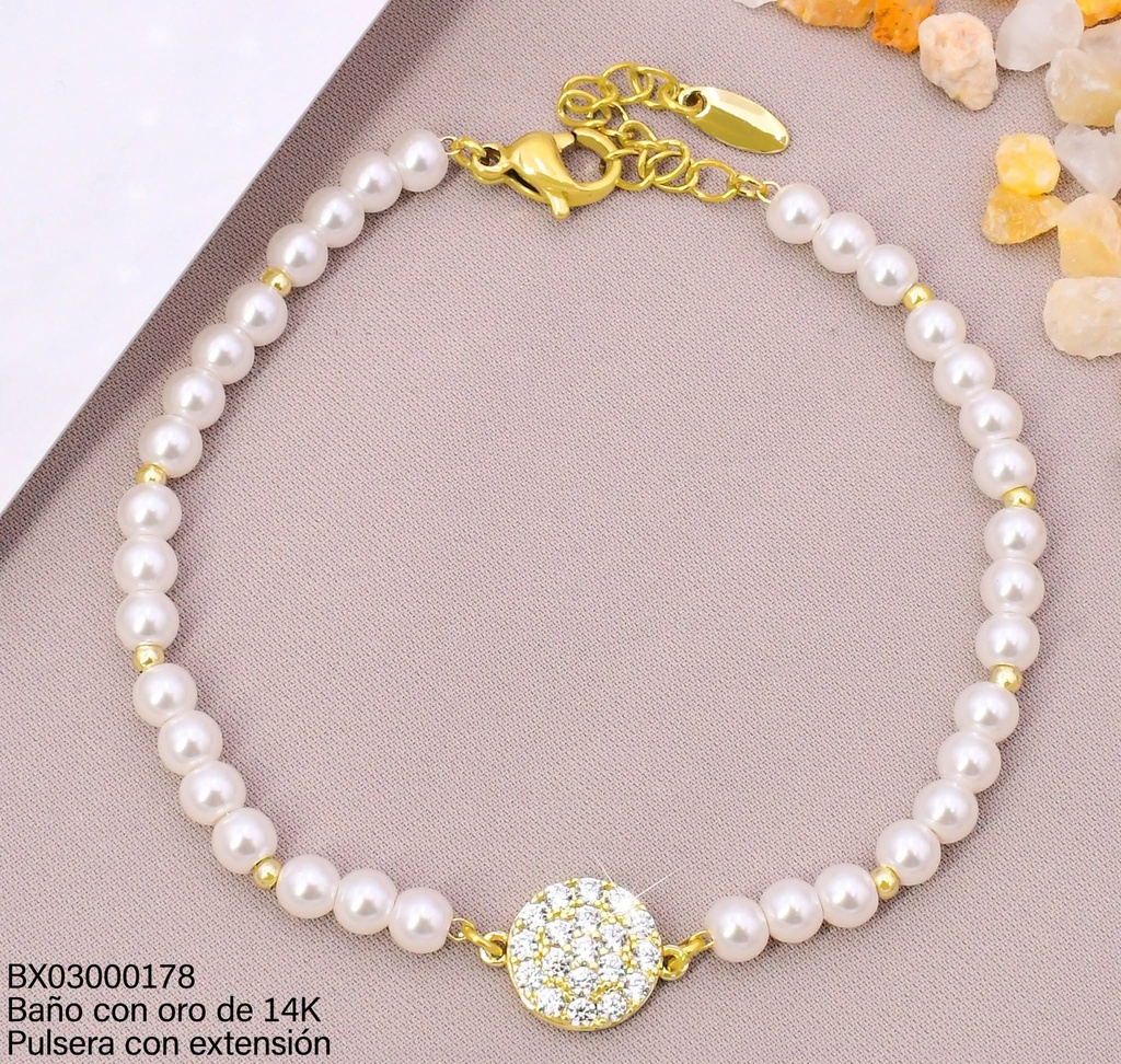 PULSERA BAÑO DE ORO 14K. XUPING PERLITAS CENTRO ZIRC.RD 20250911-1