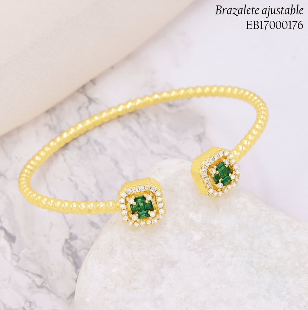 BRAZALETE PELOTITAS CUADRO ZIRC. VERDE BE1162-9 (J26)