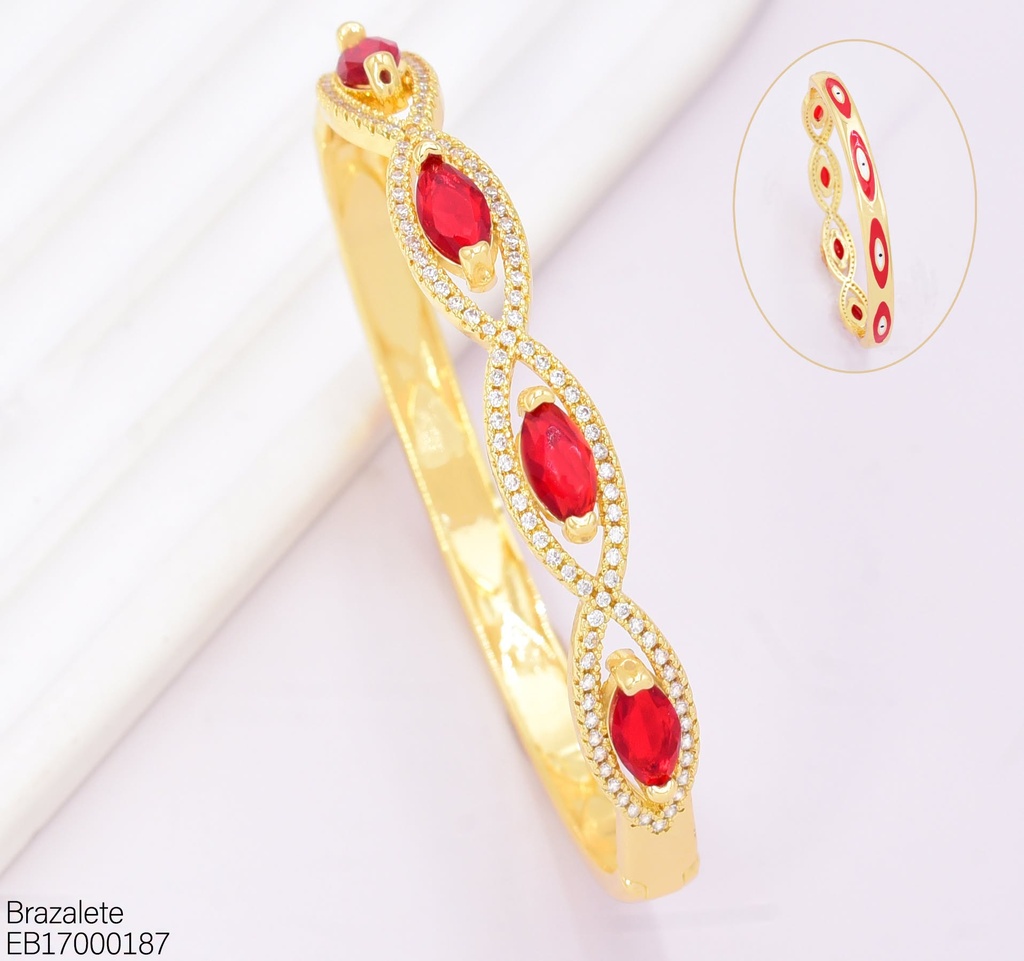 BRAZALETE  ZIRC OV. HORIZONTAL ROJA BE1174-9 (J26)