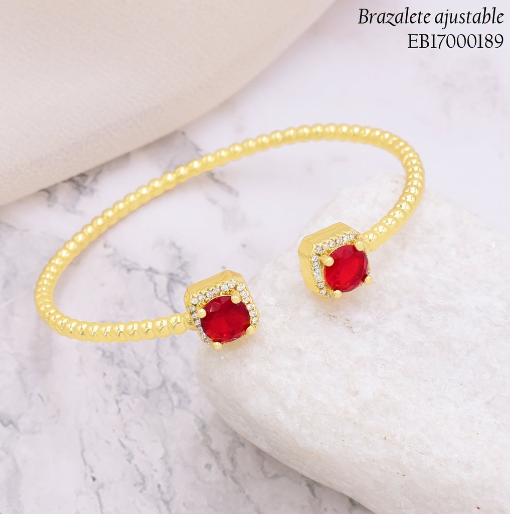 BRAZALETE PELOTITAS/CUADRO/ ZIRC RD ROJA  BE1177-9 (J26)