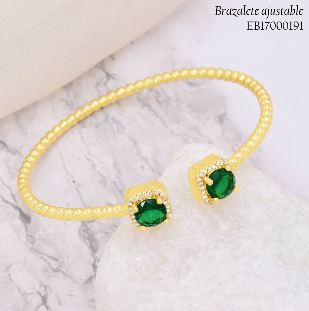 BRAZALETE PELOTITAS/CUADRO/ ZIRC RD VERDE BE1179-9 (J26)