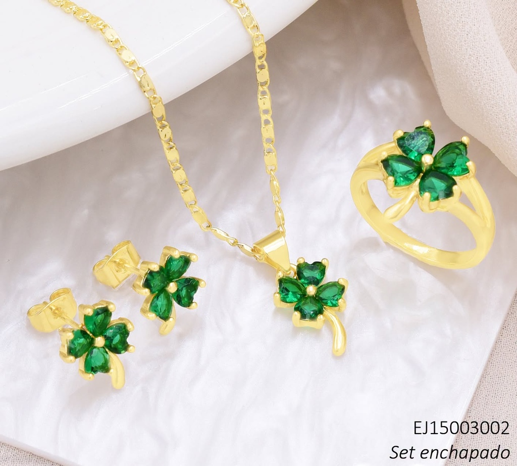 SET TREBOL ZIRC. VERDE  C/ANILLO SE1560-9 (J26)