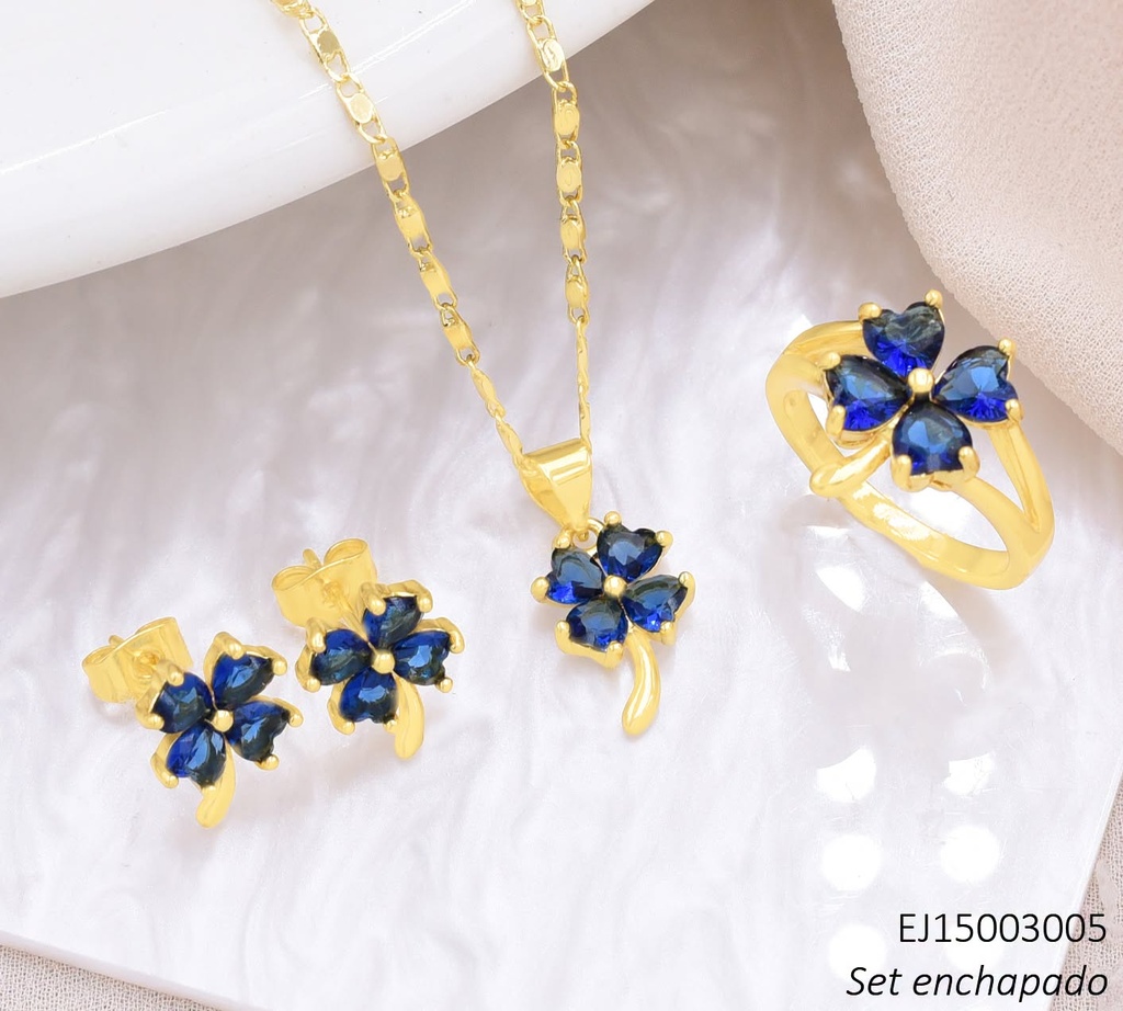 SET TREBOL ZIRC. AZUL C/ANILLO SE1563-9 (J26)