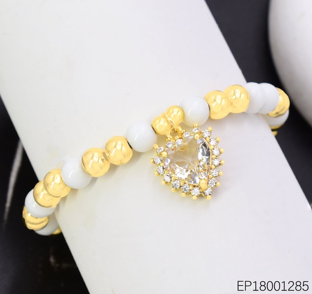 PULSERA PELOTITAS DOR/BLANCAS CORAZON ZIRC.BE1250-217 (J26)