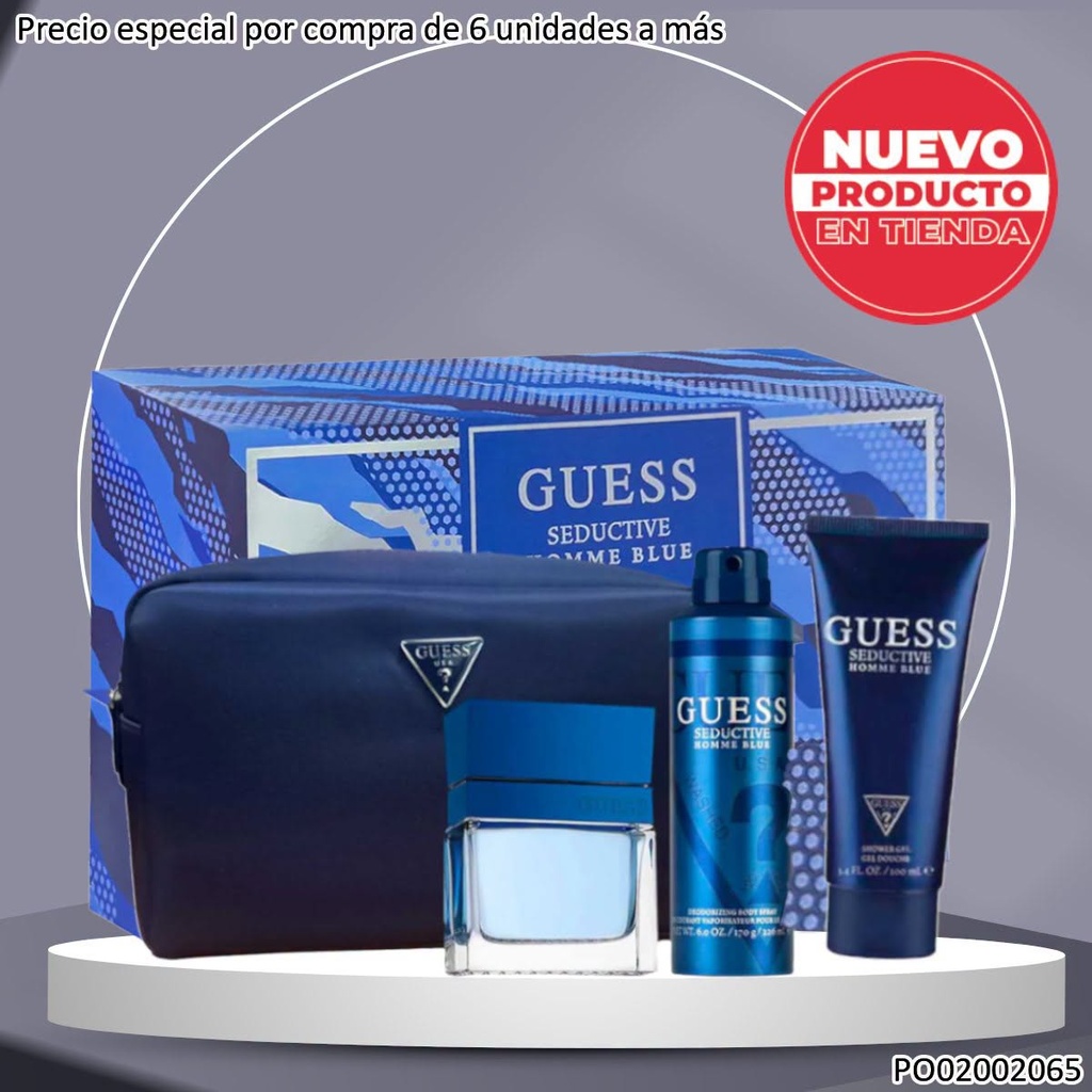 ESTUCHE PERFUMES GUESS SEDUCTIVE HOMME BLUE 3PCS+COSMETIQUERA
