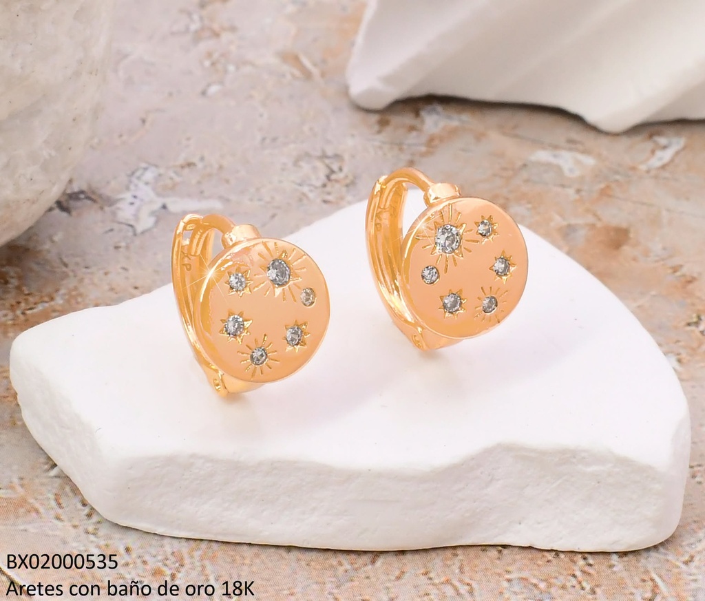 ARETES HUGGIES BAÑO DE ORO 18K. XUPING RD.ZIRC.INCRUSTADAS