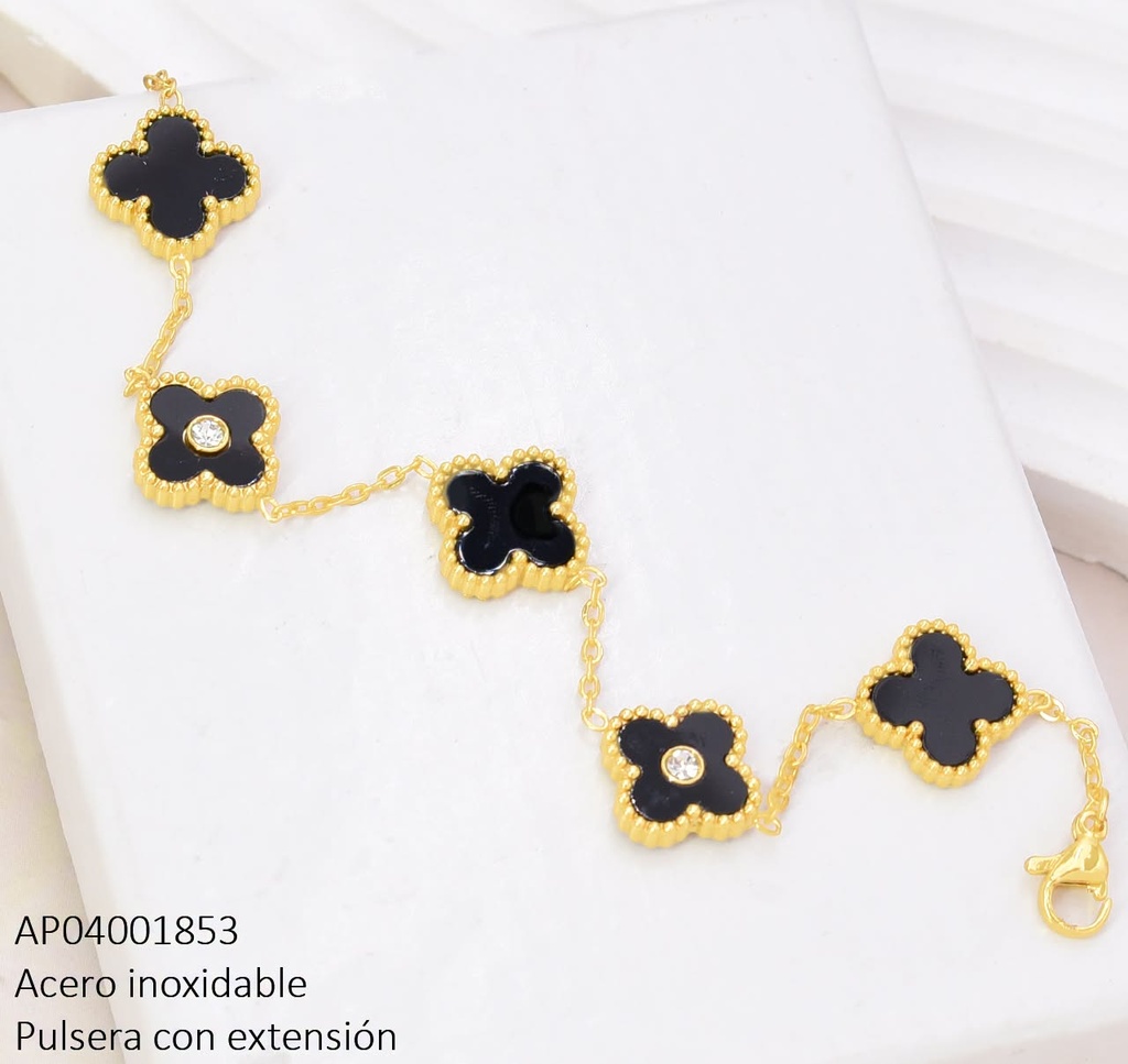 PULSERA VAN CLEEF (5) NEGRO LISOS/ZIRC. CENTRO BA2360-143 (VC)