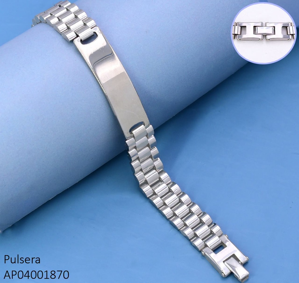 PULSERA ESTILO FAJA RELOJ C/ PLACA CENTRO LISA /GRUESA/ PLAT. G3350-946