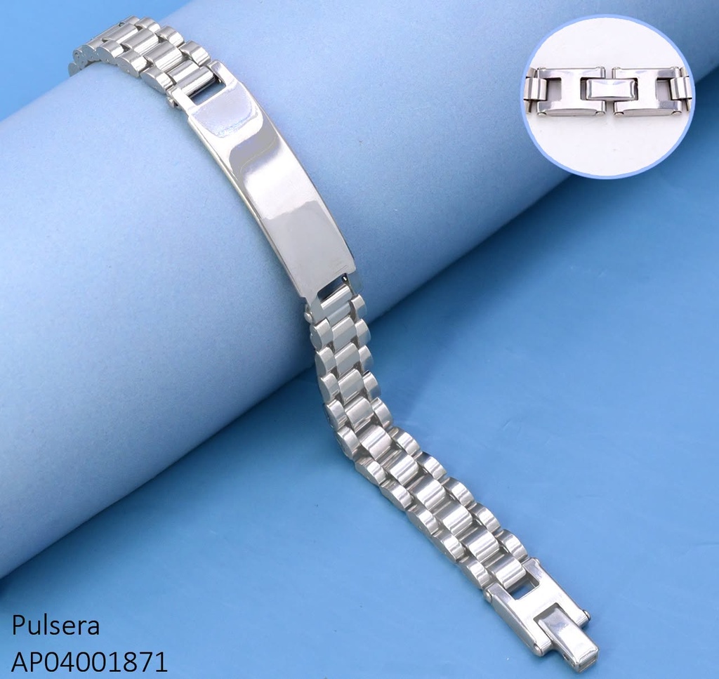 PULSERA ESTILO FAJA RELOJ C/ PLACA CENTRO LISA/ MEDIA/ PLAT. G3345-946