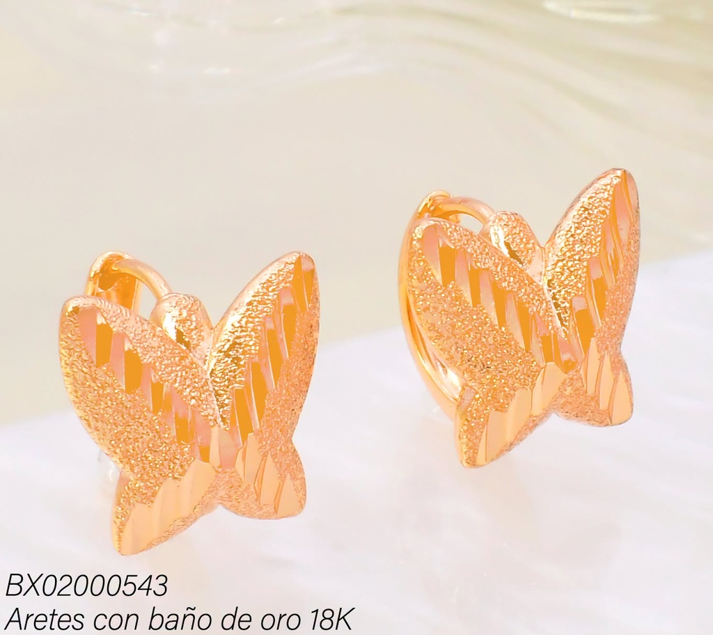 ARETES BAÑO DE ORO 18K. XUPING HUGGIES MARIPOSA