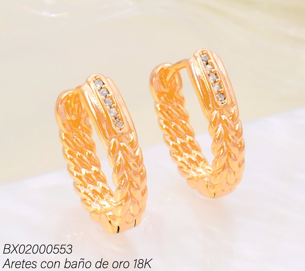 ARETES BAÑO DE ORO 18K XUPING HUGGIES TRENZA/ZIRC.