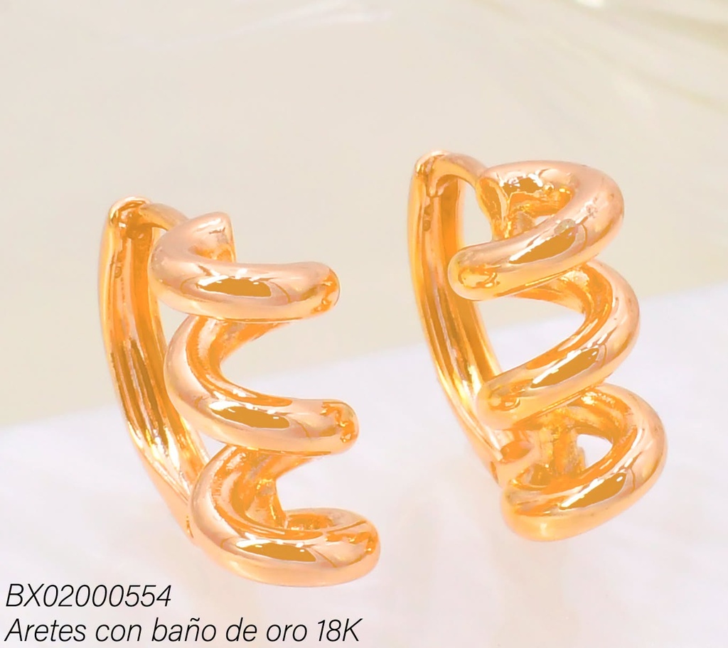 ARETES BAÑO DE ORO 18K XUPING HUGGIES ESPIRAL
