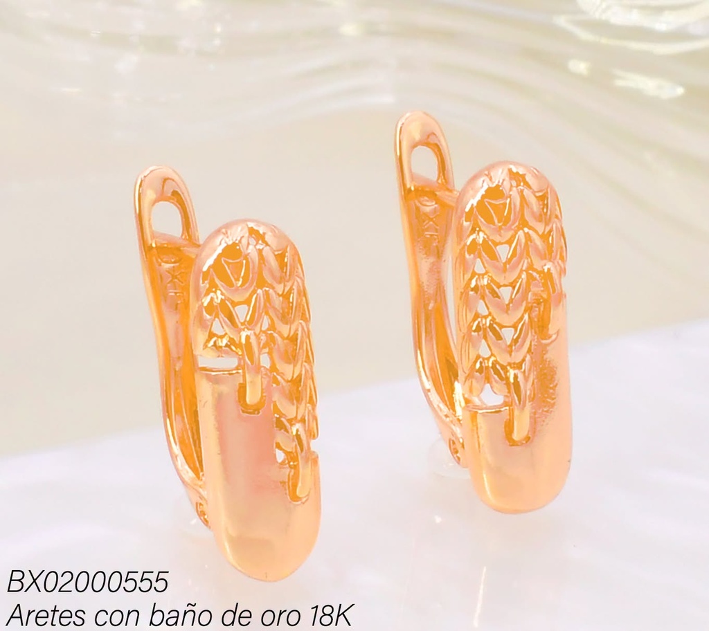 ARETES BAÑO DE ORO 18K XUPING HUGGIES BARRA VERT. CALADA