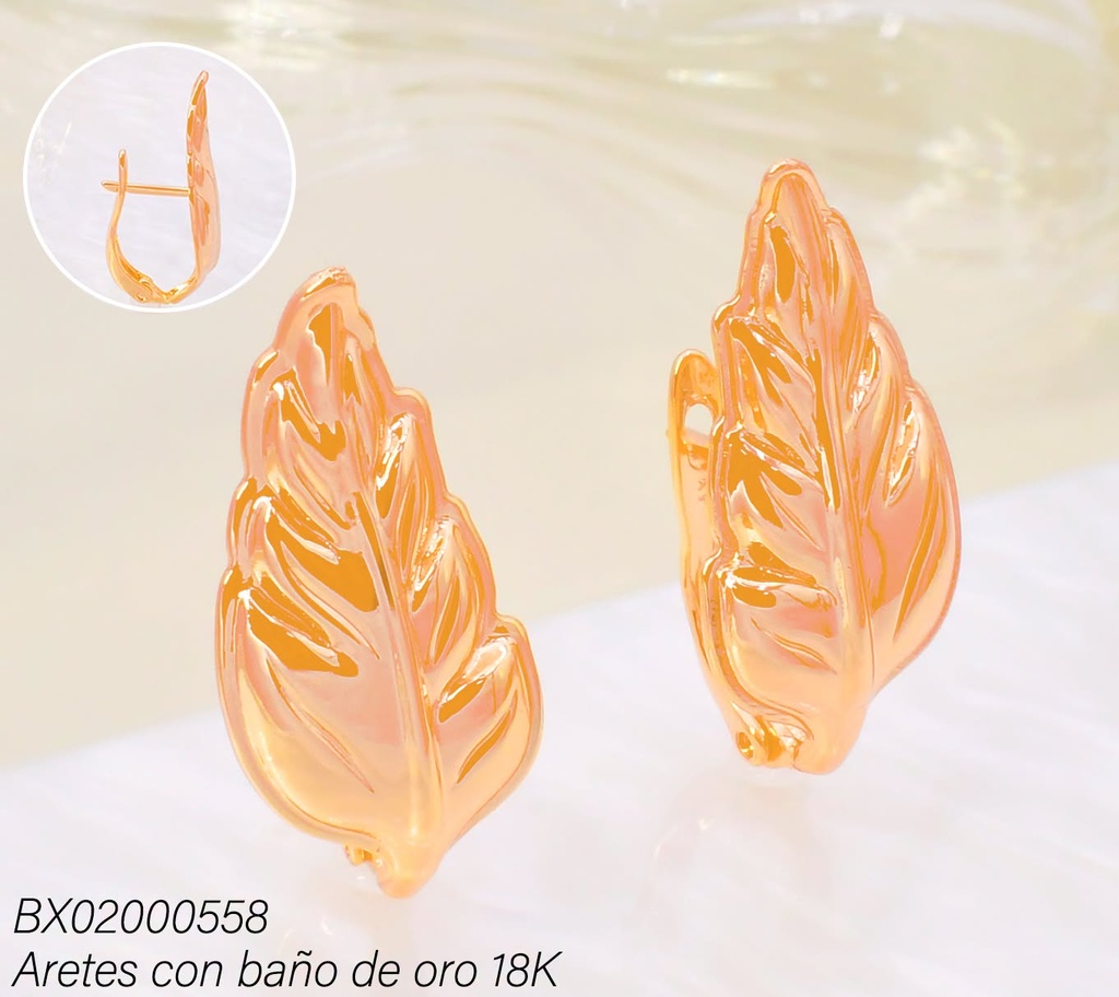 ARETES BAÑO DE ORO 18K XUPING HUGGIES HOJA