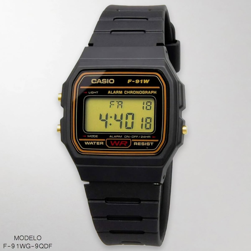 RELOJ CASIO DIGITAL CAB. F-91WG-9QDF RESINA NEGRA