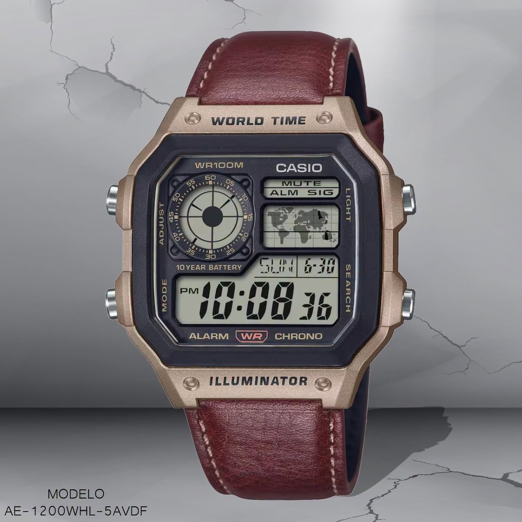 RELOJ CASIO DIGITAL CAB. AE-1200WHL-5AVDF CUERO CAFE