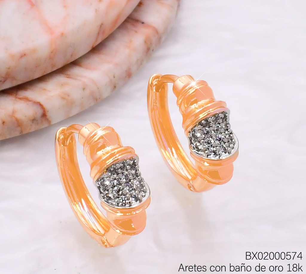 ARETES BAÑO DE ORO 18K XUPING HUGGIES ZIRC. PLAT.