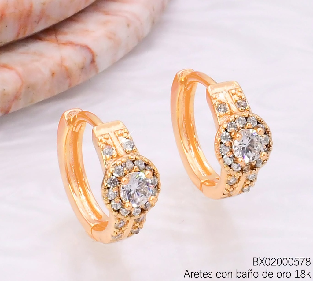 ARETES BAÑO DE ORO 18K XUPING HUGGIES ZIRC RD.