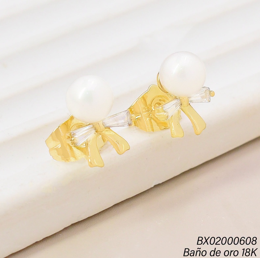ARETES BAÑO DE ORO 18K. XUPING PERLA C/LAZO