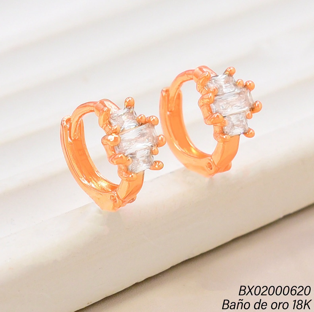 ARETES HUGGIES BAÑO DE ORO 18K. XUPING ZIRC.RECT.3 TAMAÑOS
