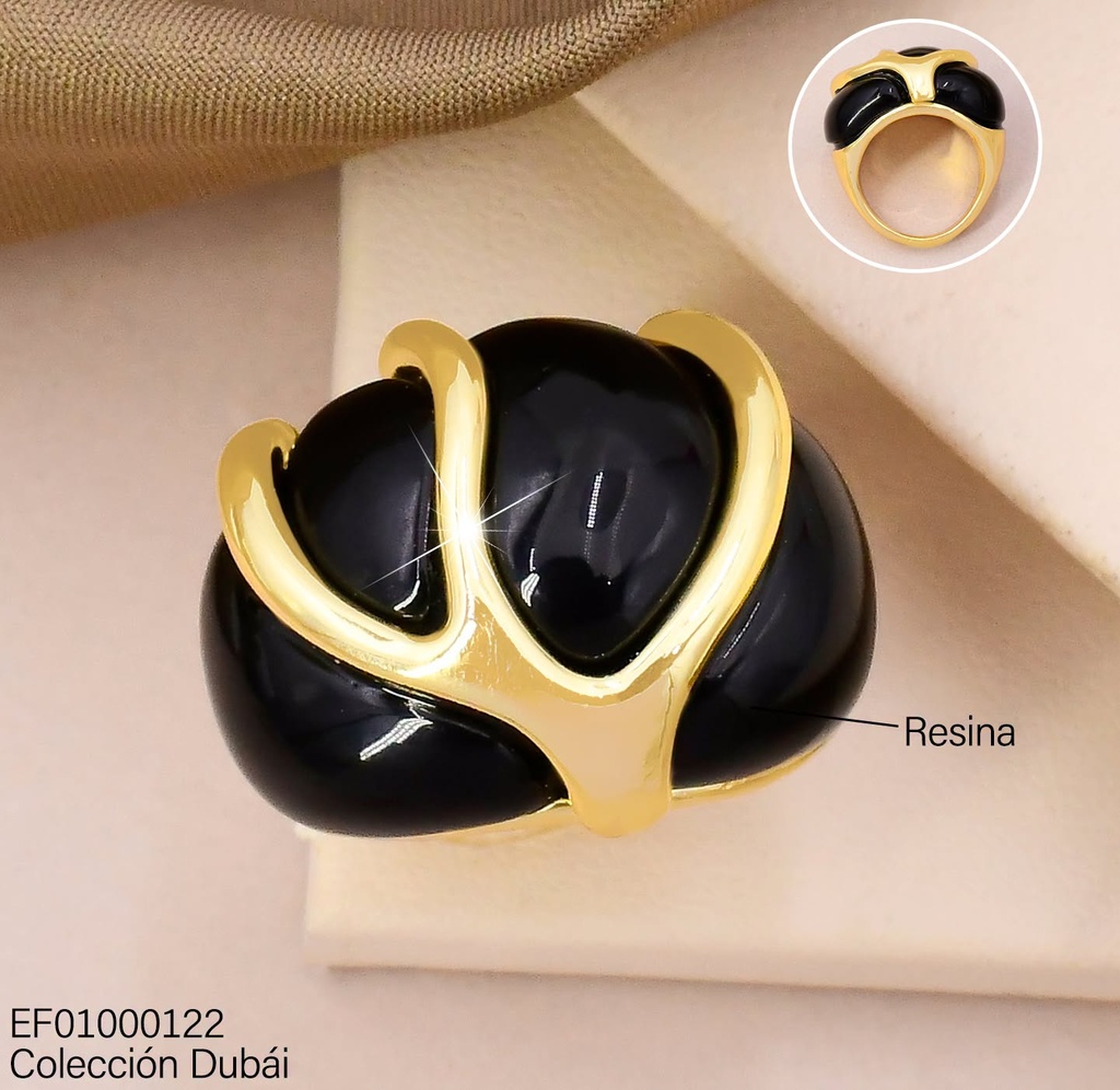 ANILLO OV. NEGRO HORIZ.C/LINEAS DORADAS FD25860