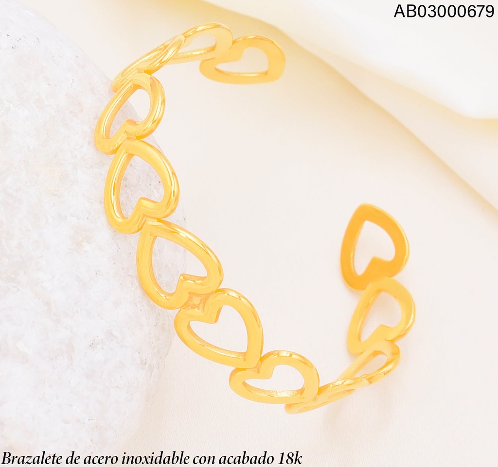 BRAZALETE ACERO INOX. ACABADO 18K. CROQUI CORAZON VE26