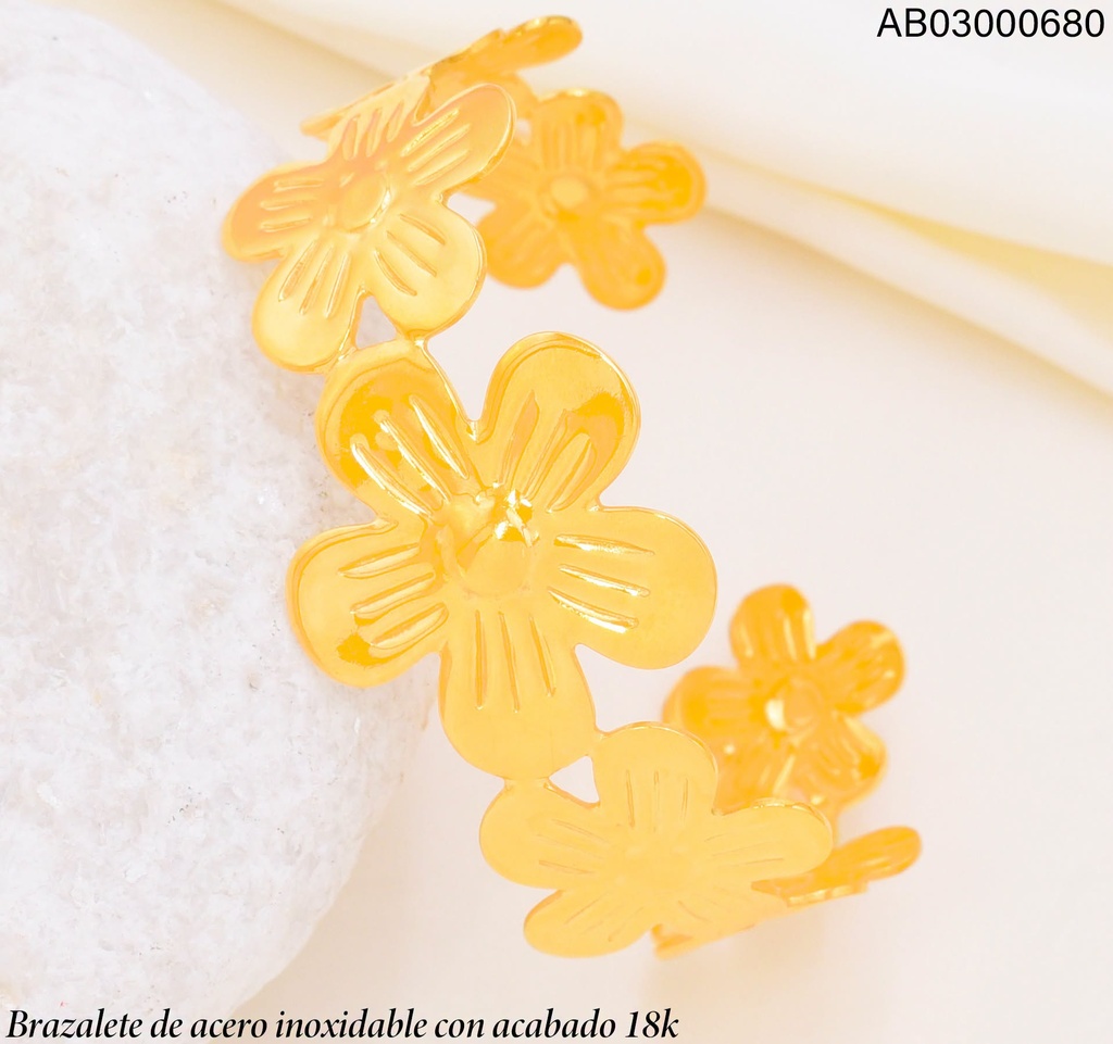 BRAZALETE ACERO INOX. ACABADO 18K. FLOR S092 VE26