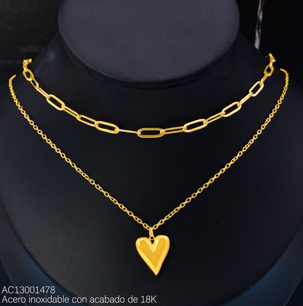 CADENA ACERO INOX. ACABADO 18K. DOBLE ESLAB. LARGOS/TRAD./ CORAZON (39) VE26