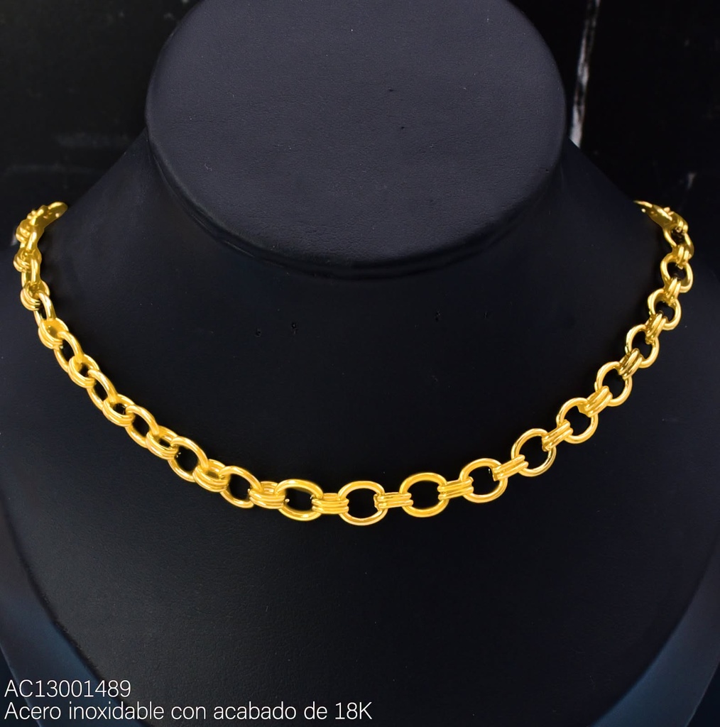 CADENA ACERO INOX. ACABADO 18K. ESLAB. DOBLE (85) VE26